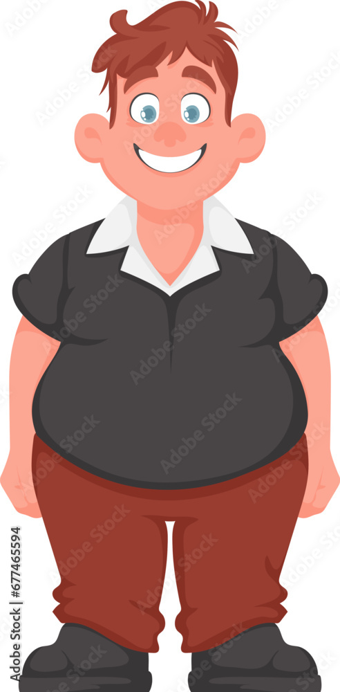 Fat man posing and smiling. Overweight guy is cute, body positivity theme. Cartoon style Fat man posing and smiling. Overweight guy is cute, body positivity theme. Cartoon style