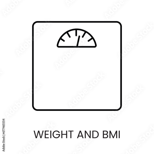 Weight and BMI, scales vector line icon on diabetes theme for medical applications and websites