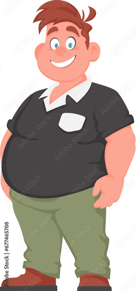 Fat man posing and smiling. Overweight guy is cute, body positivity theme. Cartoon style Fat man posing and smiling. Overweight guy is cute, body positivity theme. Cartoon style