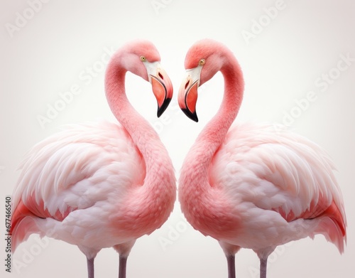 Two Flamingos Creating a Romantic Heart Shape With Their Graceful Necks. Two Graceful Pink Flamingos Showcasing Their Elegance in Perfect Synchronisation.  © AI Visual Vault