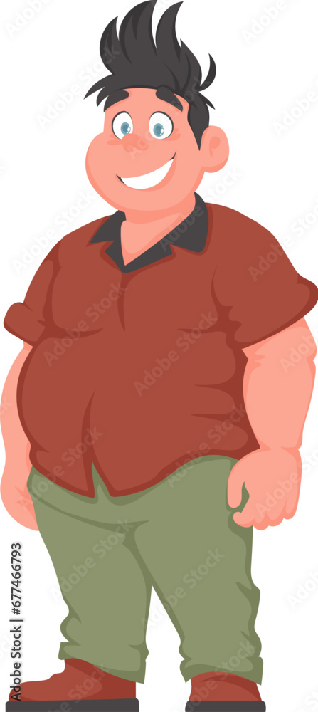 Fat man posing and smiling. Overweight guy is cute, body positivity theme. Cartoon style Fat man posing and smiling. Overweight guy is cute, body positivity theme. Cartoon style