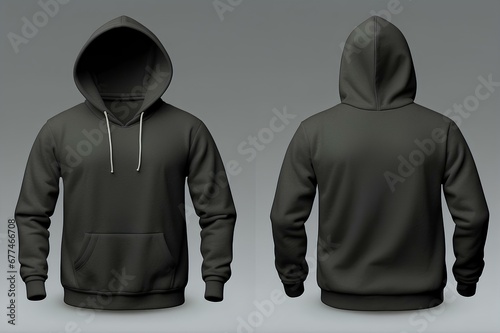 Set of of Black front and back view tee hoodie hoody jacket .Mockup template for artwork graphic design