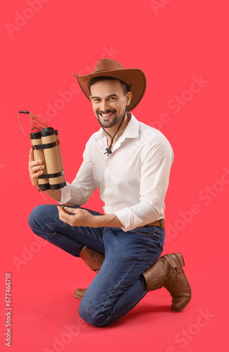 Handsome cowboy with explos...