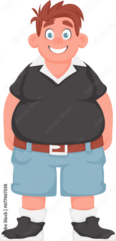 Fat man posing and smiling. Overweight guy is cute, body positivity theme. Cartoon style Fat man posing and smiling. Overweight guy is cute, body positivity theme. Cartoon style