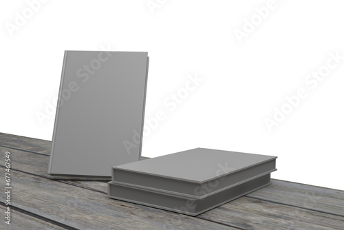 hard cover blank white book on wooden table, 3d rendering, for your mock up design. transparent background png file	
