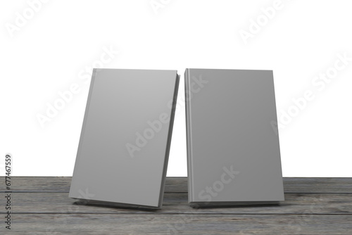 hard cover blank white book on wooden table, 3d rendering, for your mock up design. transparent background png file	
