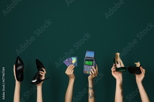 Women holding different sty...