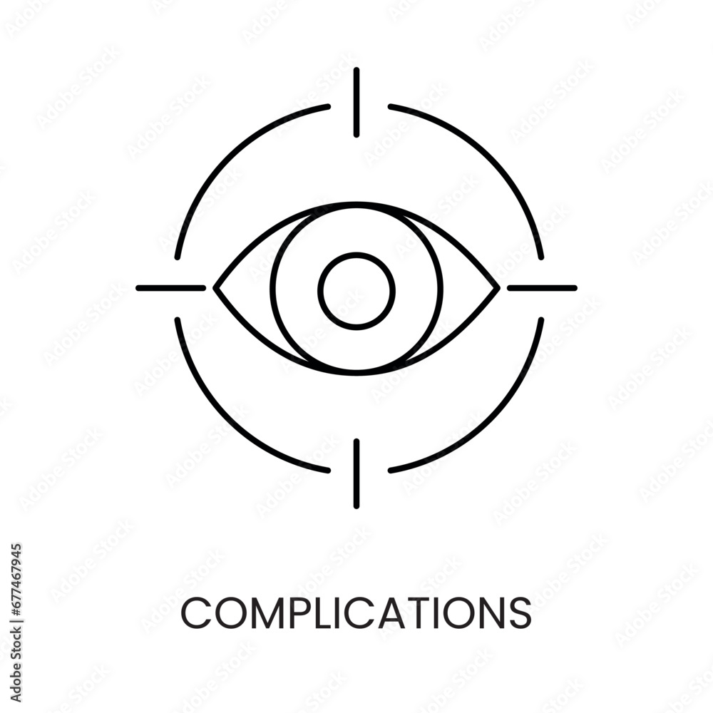 Eye complications line icon vector for medical documentation about diabetes - obrazy, fototapety, plakaty 