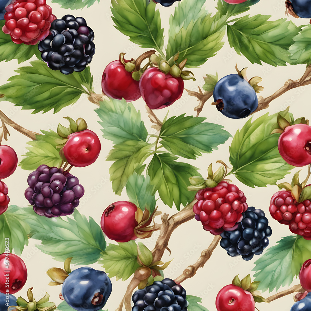 Fresh summer berries and mint mix pattern Fresh summer berries and mint mix pattern