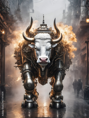 steam punk bull robot.