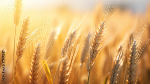 closeup ears of golden wheat in wheat meadow