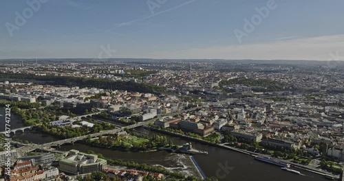 Prague Czechia Aerial v58 drone flyover Holesovice capturing panoramic cityscape views of Stvanice Island, Vltava River, Karlin, Petrska Ctvrt and Old Town - Shot with Mavic 3 Cine - November 2022 photo