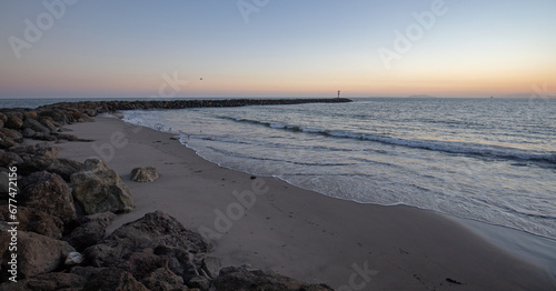 Sunset at dusk on the Oxnard seashore in southern California United States photo