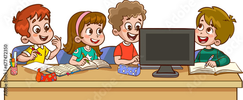 vector illustration of teacher and students having a lesson together