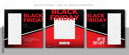black friday fashion sale social media post template feed design, event promotion vector red banner photo