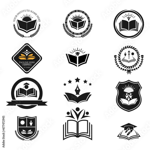 Set of University, Academy and School logo design set