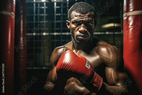 Focused Male Boxer Preparing Mentally in Locker Room Before Fight - Intense Sports Determination © God Image