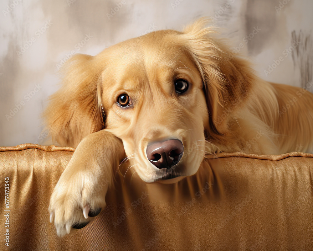 Young golden retriever laying on a pillow