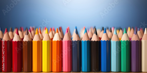 Row of multicolored pencils lies in order, a spectrum of potential on the table