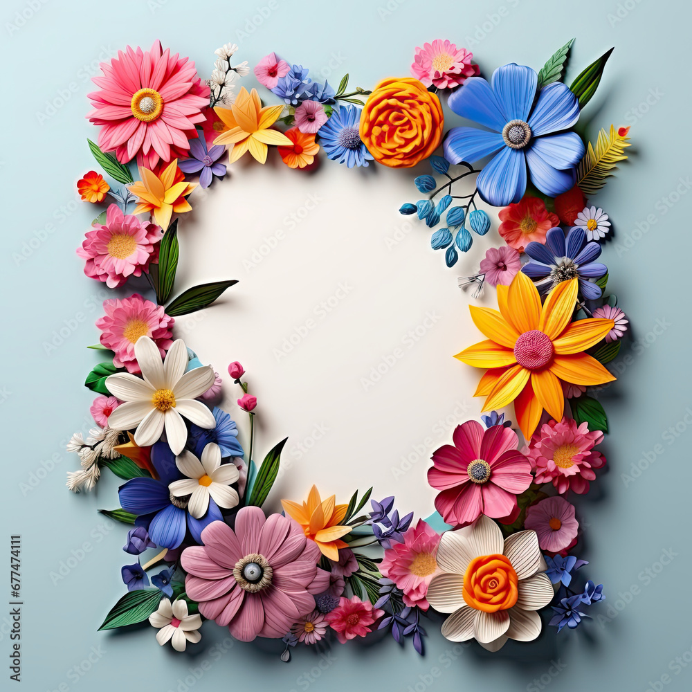 Spring Template with colorful Flowers