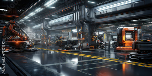 Industrial environment with machines and robotics © vectorizer88