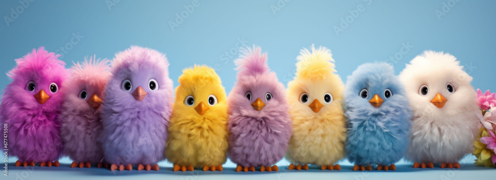  Colorful line of ducklings on a cool background, a charming image for Easter holiday and springtime events.