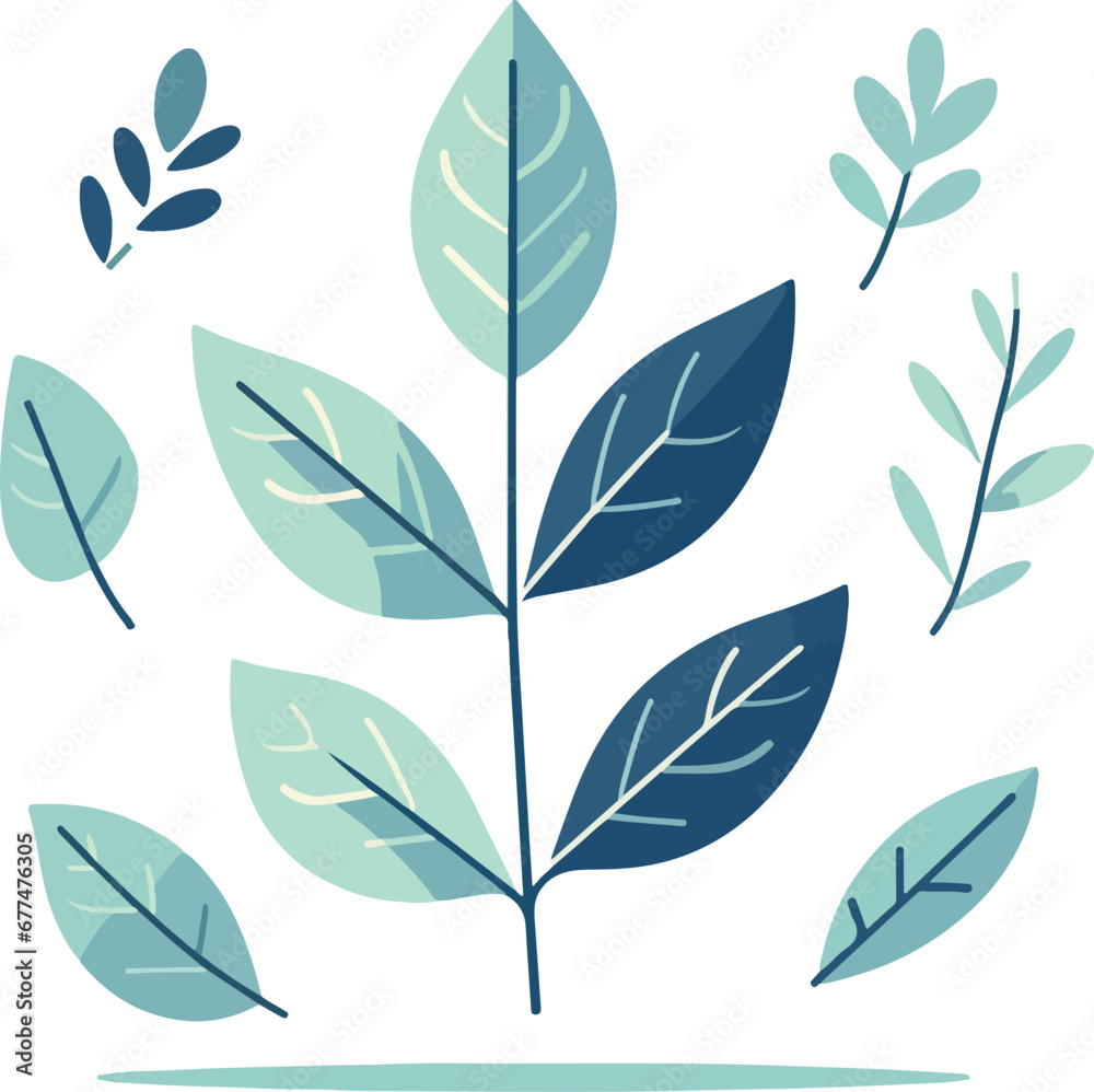 set of green leaves set of green leaves