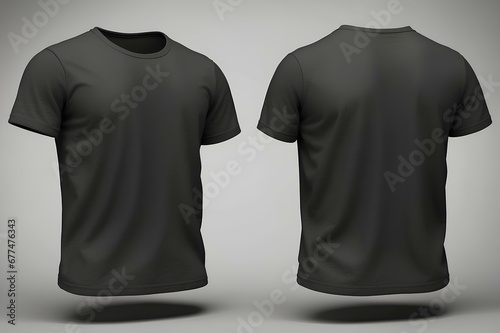 Set of of black front and back view T-shirt tee .Mockup template for artwork graphic design