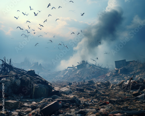 Heavily populated and burning landfill