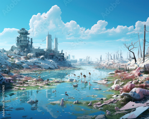 Polluted futuristic landscape