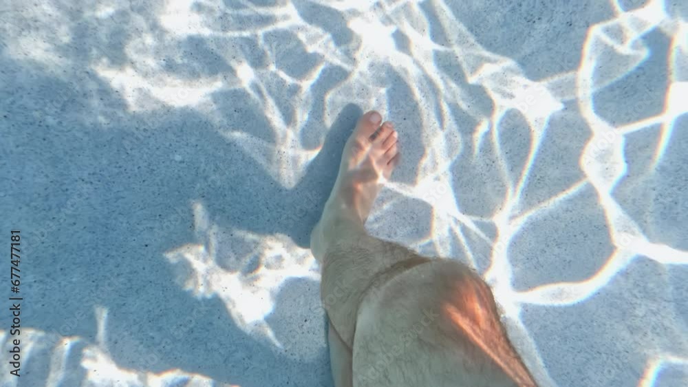 Men legs in the water of the pool, resting, sunbathing.vacation