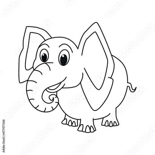 Funny elephant cartoon for coloring book.