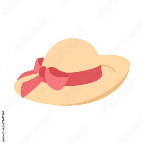 Woman summer hat vector illustration. Girl beach sunhat flat design icon isolated on white. Women hats isolated on white background.