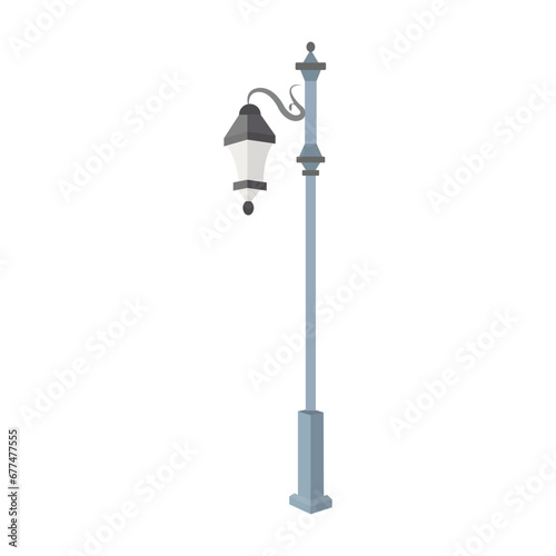Street light isolated on white background. Outdoor Lamp post in flat style. Vector illustration