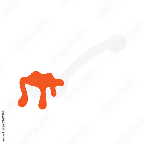 vector cute medicated syrup, cough syrup / brown color bottle with liquid, amber glass, measuring cup / poured into a spoon / cartoon, flat style, long shadow design, icon template