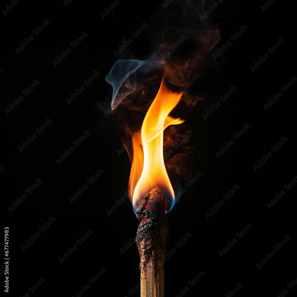 AI generated illustration of a lit matchstick releasing bright smoke from its tip AI generated illustration of a lit matchstick releasing bright smoke from its tip