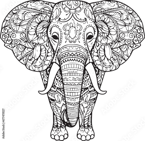 Photography Mandala Elephant line art coloring page design