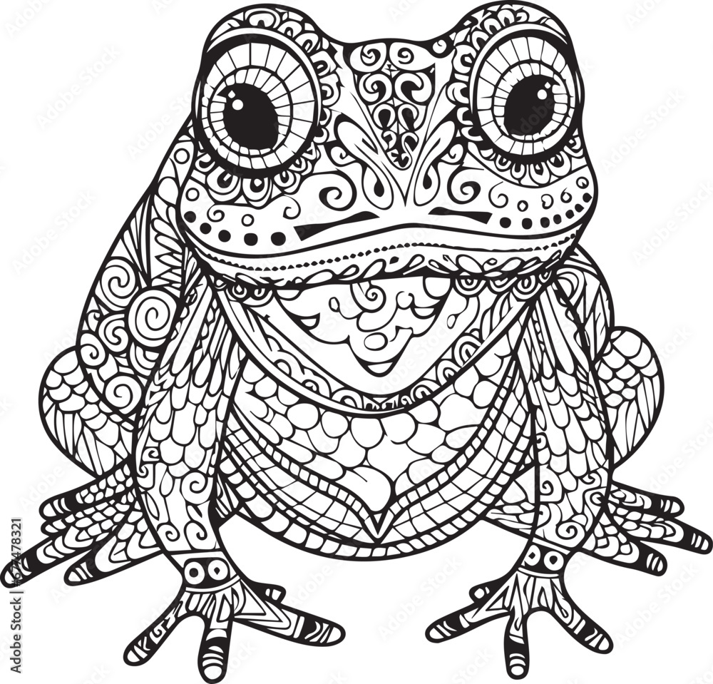 Mandala Frog lineart, coloring page, sketch, vector, Stock Vector ...