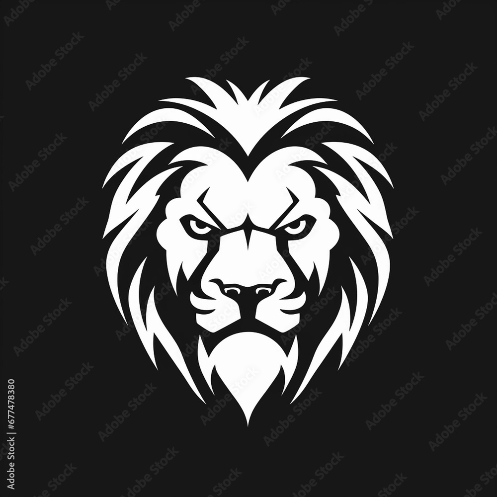 AI generated illustration of a majestic black and white lion on a dark background