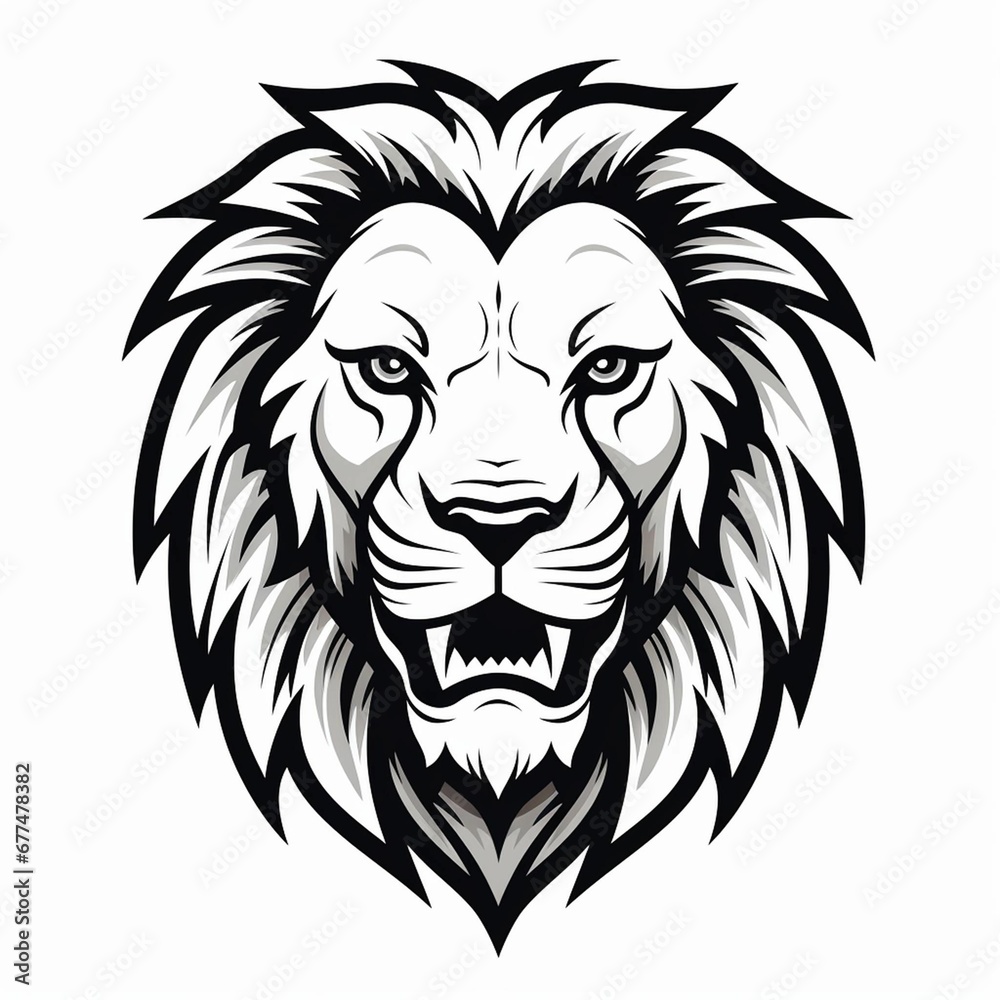 AI generated illustration of a black and white lion head mascot on a white background