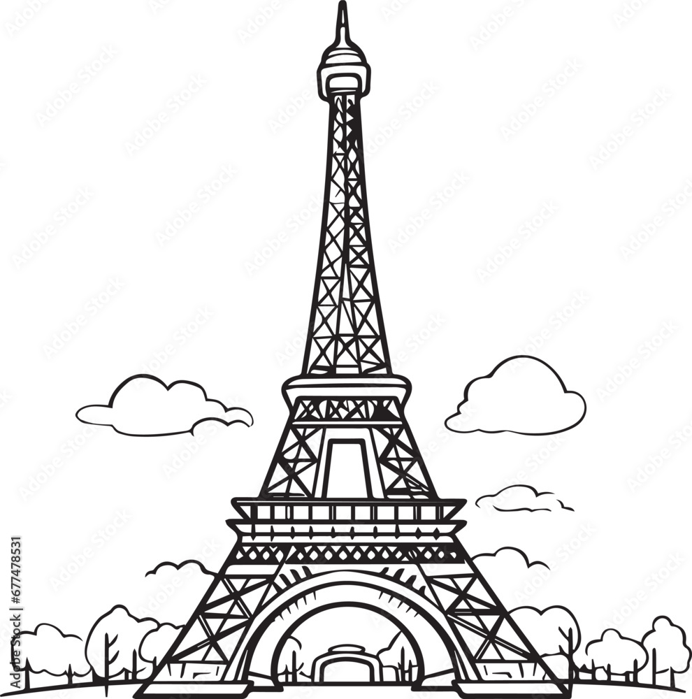 Eiffel tower line art coloring page design