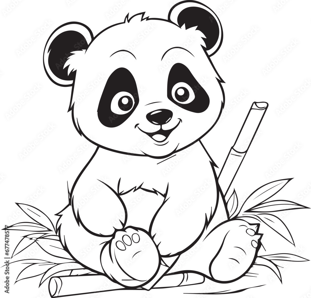 Panda bear with bamboo line art coloring page design Stock Vector ...