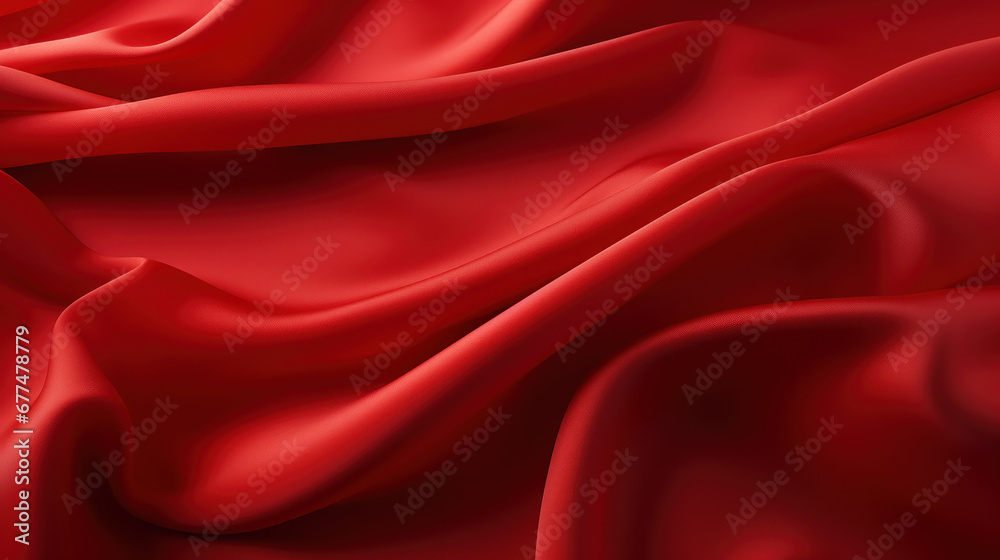 Obraz premium Abstract red silk luxury cloth. Liquid wavy or wavy folds of grunge silk texture satin velvet material. Creases of satin, silk, cloth luxurious background or elegant wallpaper. Generative AI