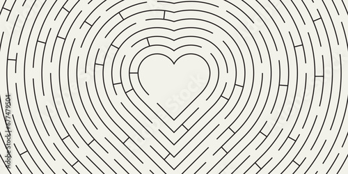 Maze labyrinth game concept heart shape vector illustration background.