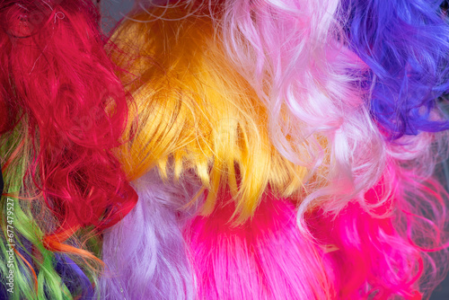 Multi coloured wig at street market in Mexico City