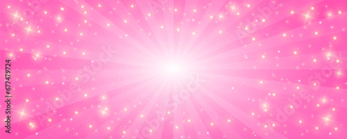 Sunburst pink background. Cartoon radial light backdrop. Retro comic pattern with rays and sparkles and stars. Vector wallpaper