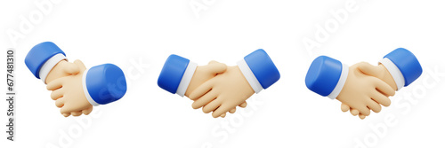 3d set of cartoon handshake gesture cartoon, render deal illustration concept