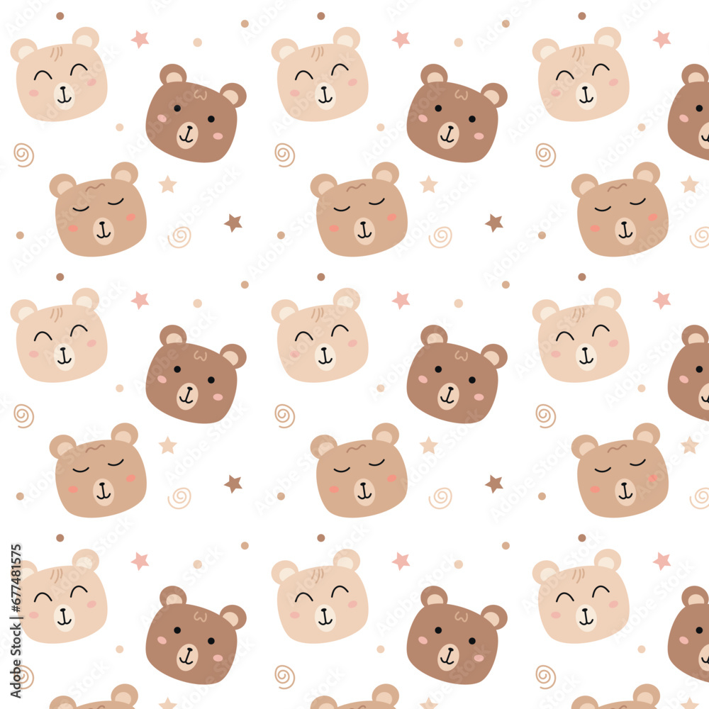 Cute pattern with bears and stars