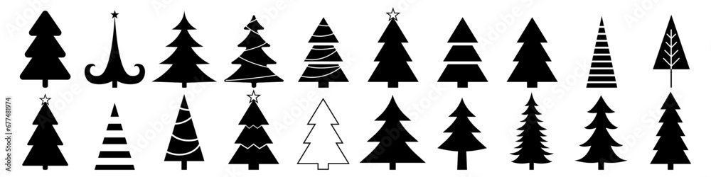 Vector New Year set of Christmas trees. Set of Christmas trees on an isolated background. Silhouettes of trees. Vector EPS 10 Vector New Year set of Christmas trees. Set of Christmas trees on an isolated background. Silhouettes of trees. Vector EPS 10