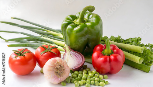 Different fresh vegetables on wooden table